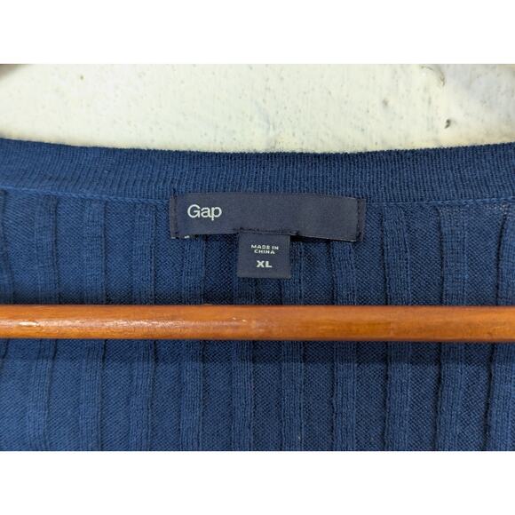 Gap Cardigan Sweater Womens XL Blue Silk Cotton Ribbed Knit Soft Cozy Grampa - Picture 3 of 8